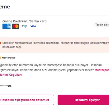 Yemeksepeti'ne Kartımı Masterpass Aracılığıyla Kaydedemiyorum