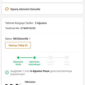 Trendyol'da Neo Güvenlik Satıcısı Bir Haftadır Siparişimi Kargolamıyor