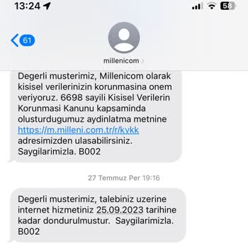 Millenicom Hat Dondurma İşlemine Rağmen Yeni Fatura Kilitledi
