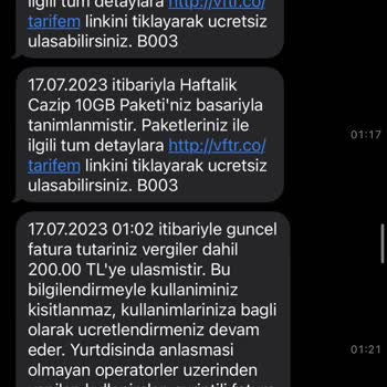 Vodafone Ek Paket Ücretlendirilmesi