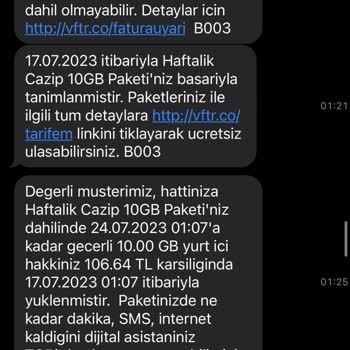 Vodafone Ek Paket Ücretlendirilmesi