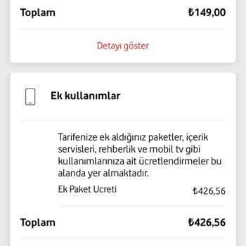 Vodafone Ek Paket Ücretlendirilmesi