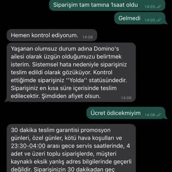 Domino's Pizza 30dk Kuralı Geç Gelmesi