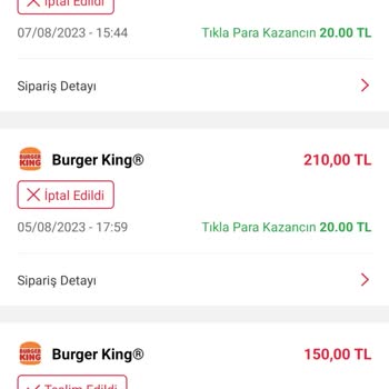 Tıkla Gelsin 45 Dakika Geçtikten Sonra Sipariş İptali Ve Geri Dönüş Yapmama