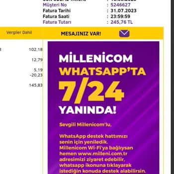Millenicom Aboneliğin Kapatıldıktan Sonra Devam Eden Faturalandırmalar.