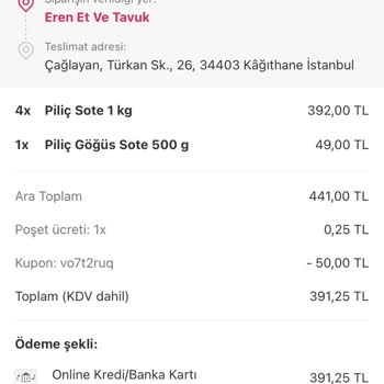 Yemeksepeti Siparişi İptal Ücret İadesi