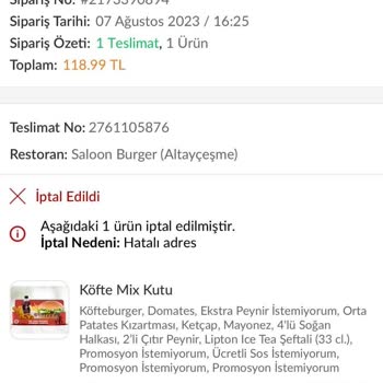 Trendyol Yemek, Siparişi İptal Ediyor Fakat Ücret İadesi Yapmıyor