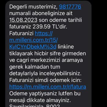 Millenicom Bir Ay Önce İptal Ettirdiğim Üyeliğe Güncel Fatura?
