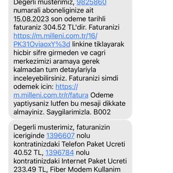 Millenicom Fatura Orantısız Ve Habersiz Bir Şekilde Yükselmesi.