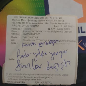 Vektron Elektronik Değiştirildi Denilen Fanların Hala Bozuk Olması