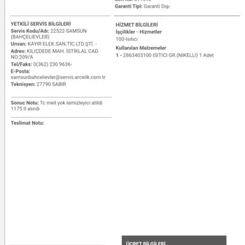 Arçelik Yetkili Servisi Ücretsiz Deyip Ekstra Fatura Çıkardı.