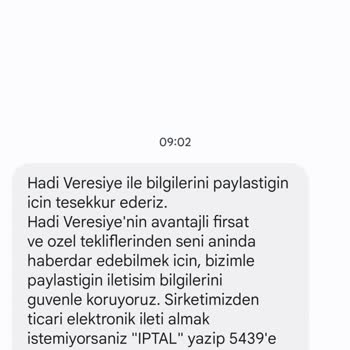 Hadi Tom Pay Veresiye Uygulaması Alakasız Mesaj Attı