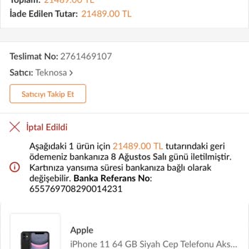 Trendyol Teknosa Satıcısı Satın Aldığım Ürünü İptal Etti Göndermedi