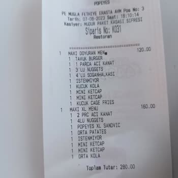 Popeyes Menümü Eksik Verdi