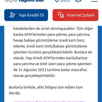 Yapı Kredi Bankası Deprem Kredi Kartı Borcu