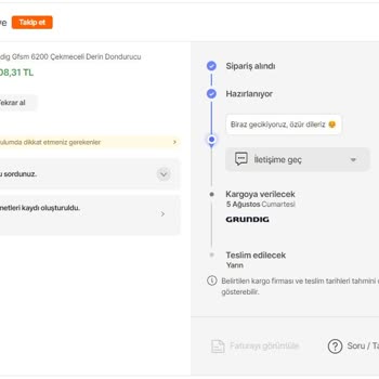 Hepsiburada Grundig Gfsm 6200 Çekmeceli Derin Dondurucu Siparişimde Gecikme