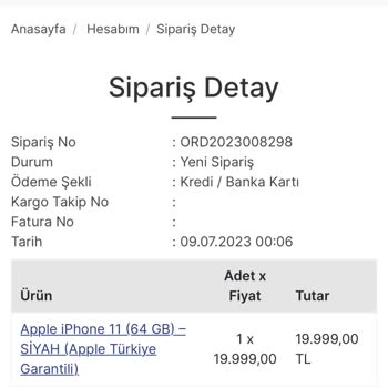 Ev Bazaar AVM İphone 11/64 GB Ürün Teslimatı Sorunu