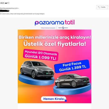Pazarama Tatil Araç Kiralama Kampanyası