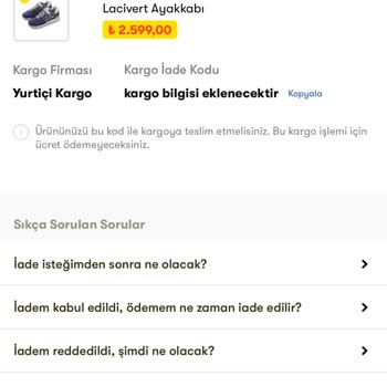 Cepte Şok İade Kodu Vermiyor