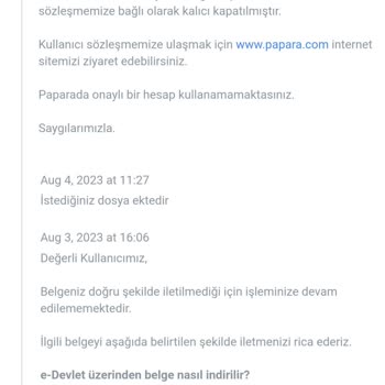 Papara Hesabım Nedensiz Kalıcı Olarak Kapatıldı.