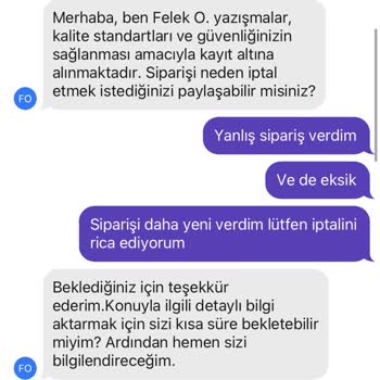GetirYemek Yeni Ve Yanlış Verilen Siparişin İptal Edilmemesi Mağdurum.
