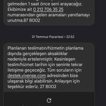 Vivense Sipariş Ettiğim Ürünün Montajının Yapılamaması