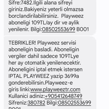 Playweez Habersiz Abonelik Ücreti Talebi