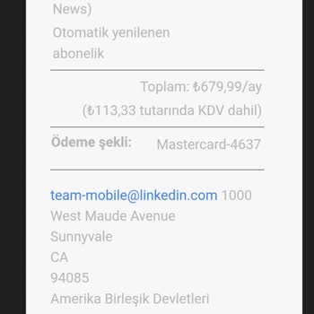 Linkedin Kredi Kartından Haksız Çekim
