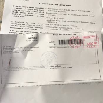 Kuzey Marmara Otoyolu 2 Yıl Sonra Gelen İcra Kağıdı