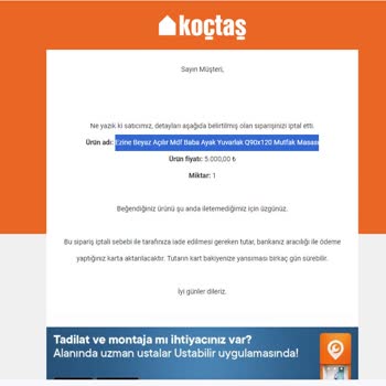 Koçtaş Online Sipariş Mağduriyeti