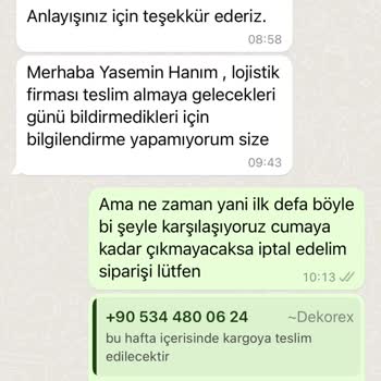 Dekorex Firması Ürünümü Kargolamadı