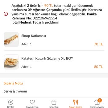 Trendyol Yemek Restoranlarından Sipariş Sorunu