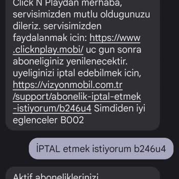 Clicknplay. Mobi Üyeliğimin İptalini İstiyorum