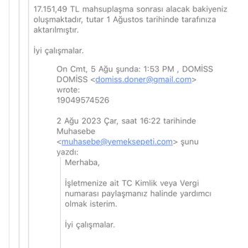 Yemeksepeti Restaurant Online Ödemeleri Eksik Yatırılıyor