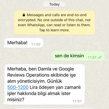 WhatsApp Bilinmeyen Numara Mesajı
