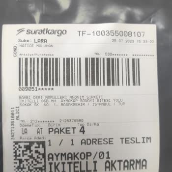 Sürat Kargo Takip Numarası Vermemesi