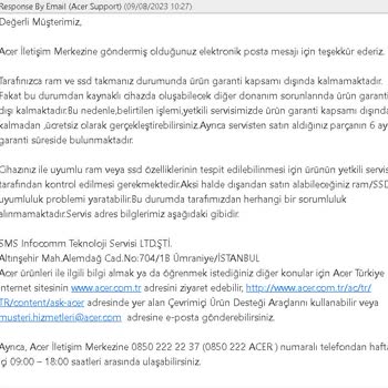 Acer Yetkili Servis Yetersiz Ve Bilgisiz