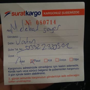 Sürat Kargo Vatan Şubesi Kargomu Teslim Ermedi