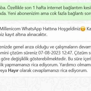Millenicom Arıza Kaydı Oluşturulmadığı Halde, İç Tesisat Tamiri Ücreti Talebi.