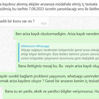 Millenicom Arıza Kaydı Oluşturulmadığı Halde, İç Tesisat Tamiri Ücreti Talebi.