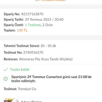 Trendyol Yemek Siparişim Teslim Edilmedi Ve İade Yapılmadı