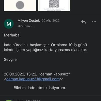 Milyon Yapım İademi Gerçekleştirmiyor.