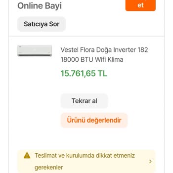 Hepsiburada Teslim Edilmeyip Geri Alınan Klima