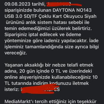 Media Markt Usulsüz Ürün İptali.