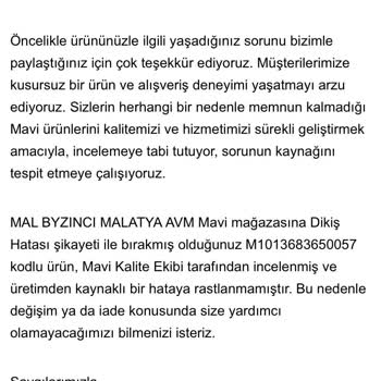 Mavi Ürün Tadilat Hatası
