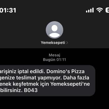 Domino's Pizza Yemeksepeti'nden Sipariş İptali Ve Hizmet Sorunu