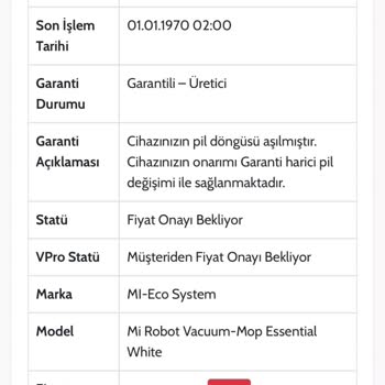 Xiaomi Mi Robot Vacuum - Mop Essential Pil Arızası Hk