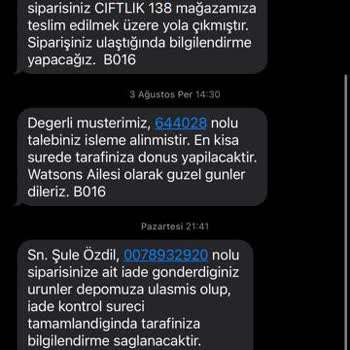Watsons Online Siparişim Ulaşmadı