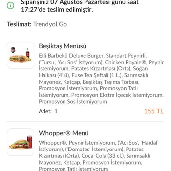 Trendyol Üzerinden Verilen Eksik Burger King Menüsü Eryaman Şubesi
