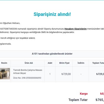 A101 Mağazacılık Mobilya Siparişim Gelmedi